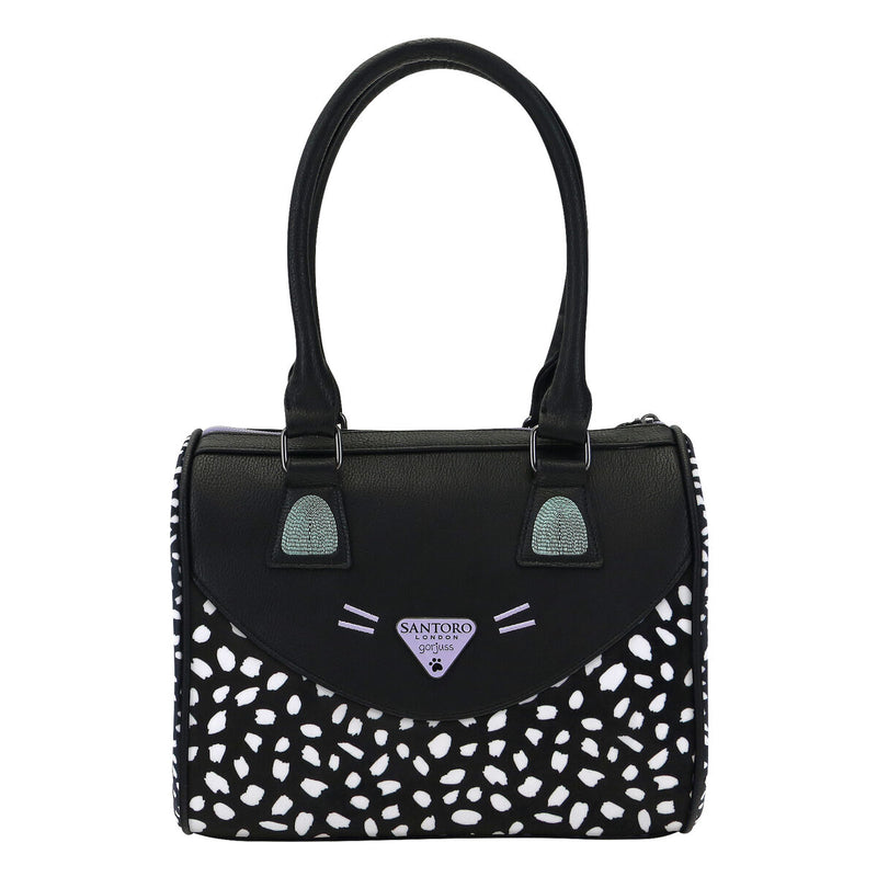 Bolso de Mano Gorjuss Smitten kitten Negro Blanco (28 x 22 x 13 cm)