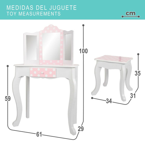 Tocador Con Banqueta Teamson Rosa Blanco Lunares 63 x 100 x 29 cm