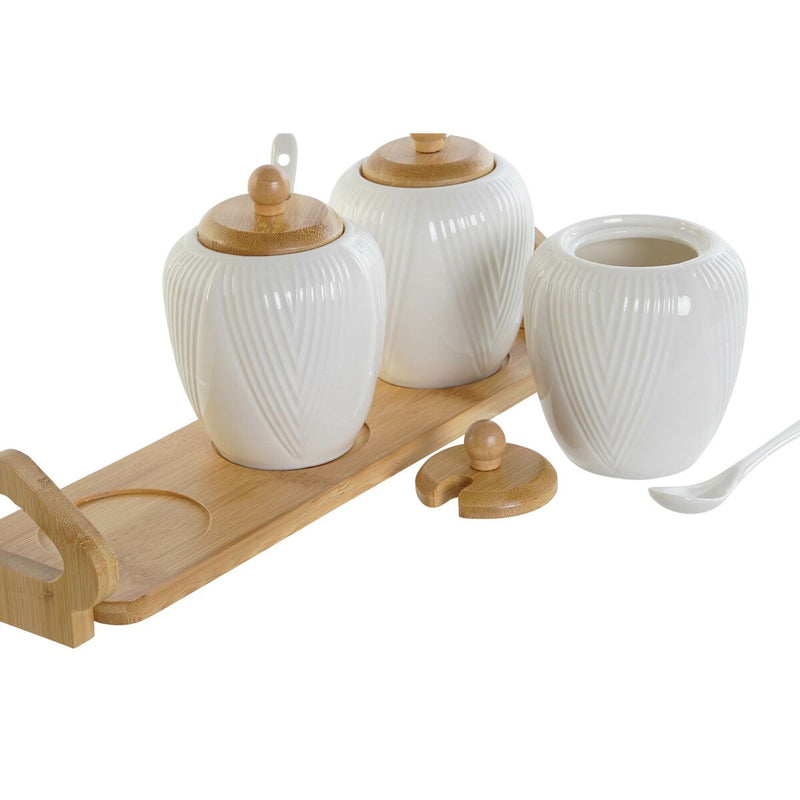 Azucarero DKD Home Decor Blanco Natural Bambú Porcelana 31 x 9 x 7 cm 4 Piezas