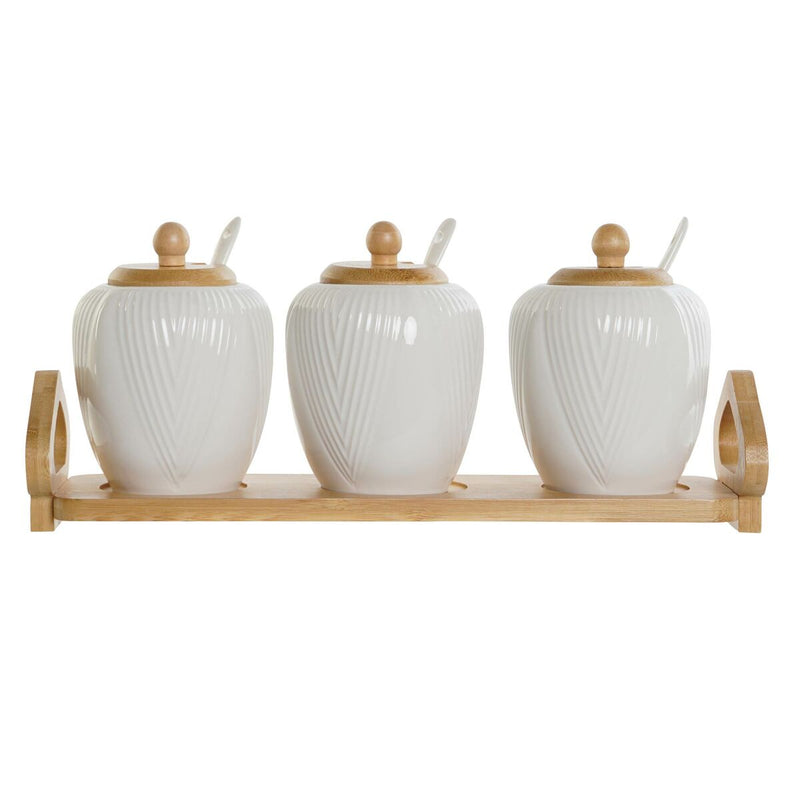 Azucarero DKD Home Decor Blanco Natural Bambú Porcelana 31 x 9 x 7 cm 4 Piezas