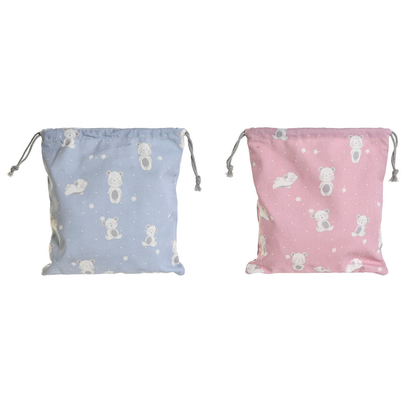 Bolsa DKD Home Decor Azul Blanco Rosa osos 24 x 2 x 26 cm (2 Unidades)