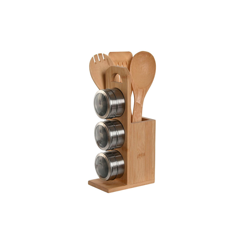 Soporte para Utensilios de Cocina Home ESPRIT Bambú Acero Inoxidable 8 x 13 x 27 cm 6 Piezas