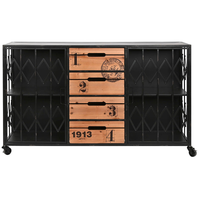 Cajonera Home ESPRIT Marrón Negro Metal Abeto Loft 122,5 x 32,5 x 74 cm