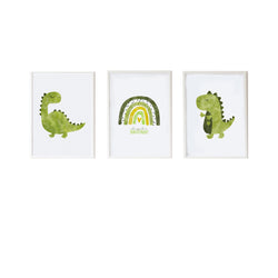 Juego de 3 cuadros Crochetts Multicolor Madera MDF 33 x 43 x 2 cm Arcoíris Dinosaurio (3 Piezas)