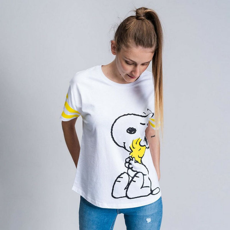 T-Shirt à Manches Courtes Femme Snoopy Blanc