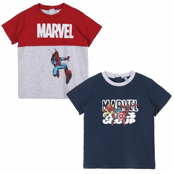 Camiseta de Manga Corta Infantil Marvel Gris 2 Unidades