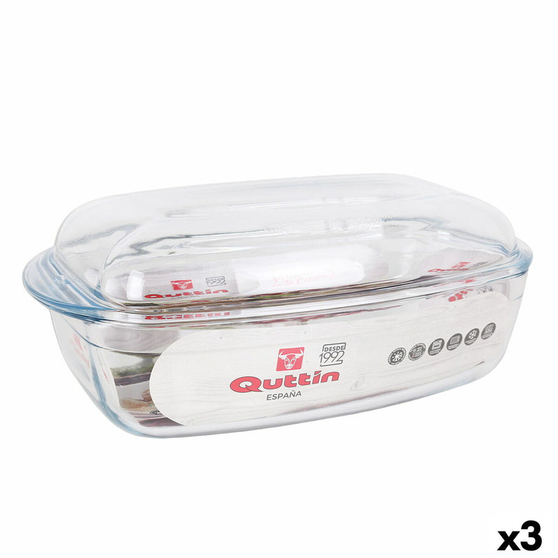 Cocotte Avec Couvercle Quttin Transparent 6,7 l Verre 37 x 22 x 14,1 cm (3 Utés)