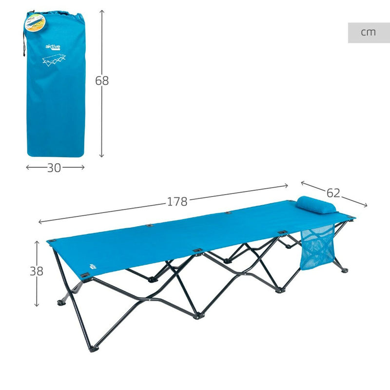 Lit pliant de camping Aktive bleu 178 x 62 x 38 cm 178 x 38 x 62 cm (2 unités)